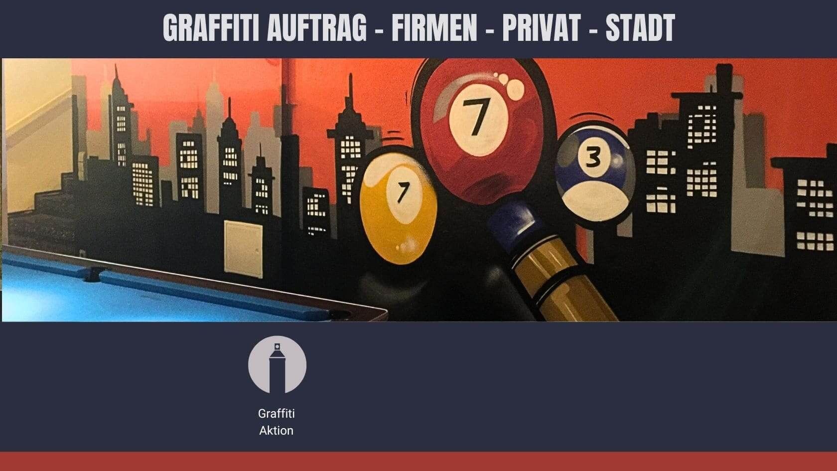 Graffiti mit Billardkugeln im Jugendhaus Café 11 Zuffenhausen – individuelles Wandbild als Urban Art Auftragsarbeit von Open Mike.