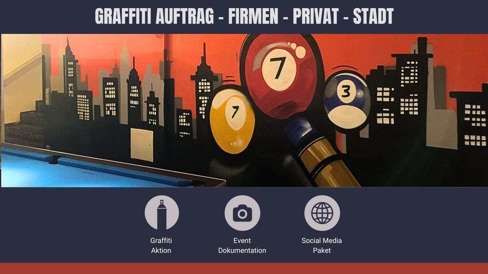 Graffiti-Auftrag mit Billardkugeln im Café 11 – urbanes Wandbild inklusive Video-Content & Social Media Paket von Graffiti Coach Open Mike.