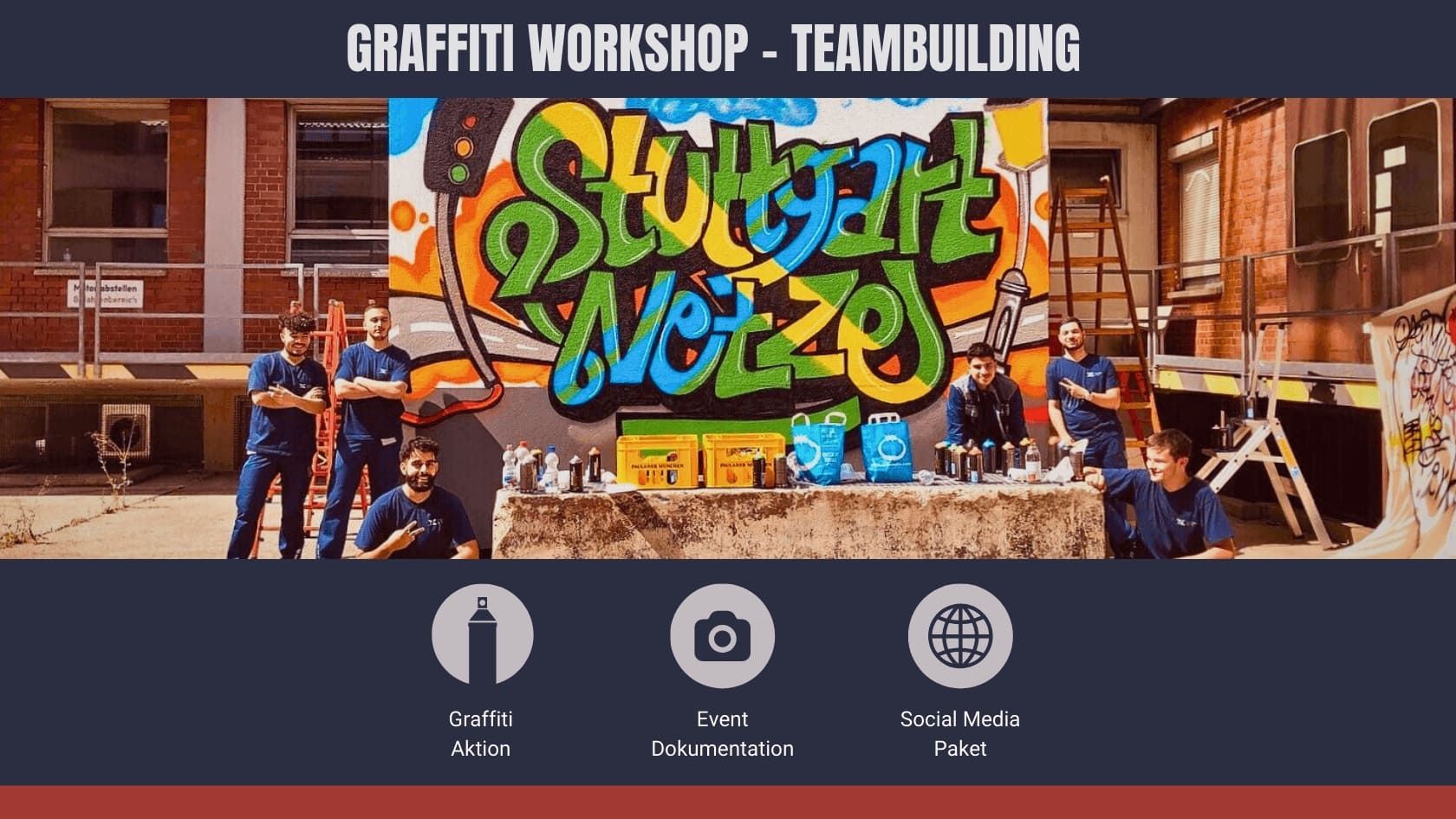 Graffiti Workshop mit Video und Social Media Paket – Urban Art Teamevent für Firmen
